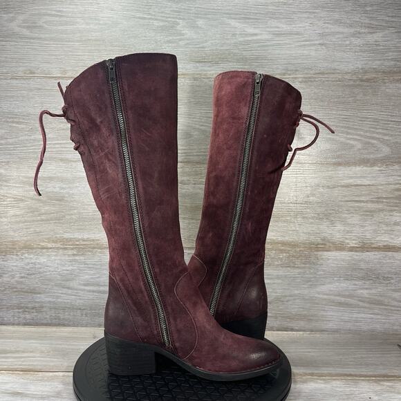 Born Women's Felicia Distressed Suede Leather Burgundy Tall Boots Size 5 - Picture 7 of 10